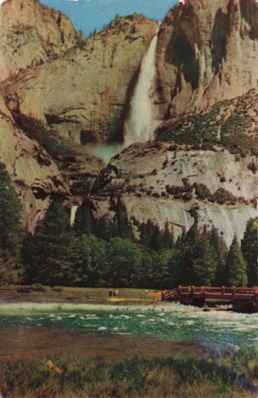 circa 1953 Yosemite Falls Walk Bridge California Postcard 2R5-454