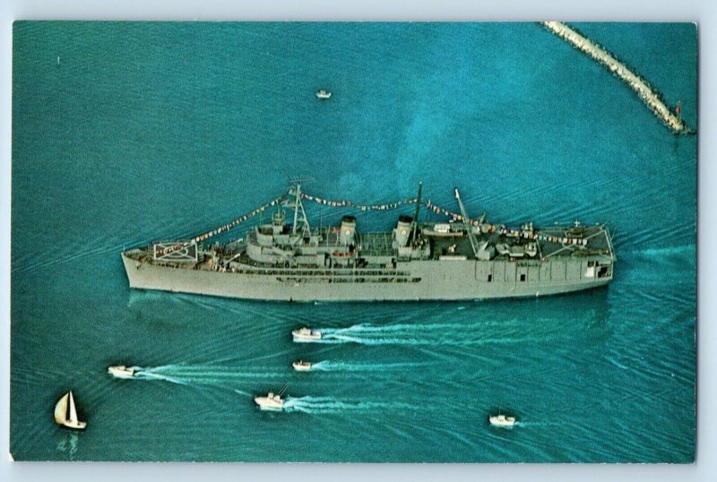 Corpus Christi Texas Postcard USNS US Navy Battleship Warship World War II c1960