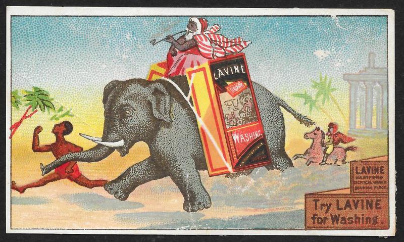 VICTORIAN TRADE CARD Lavine Soap Elephant & Old Egyptian Rider