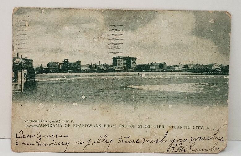 Atlantic City NJ Panorama of Boardwalk from End of Steel Pier 1905 Postcard C12