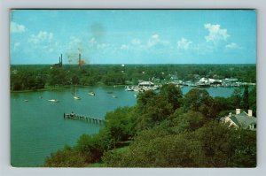 Hampton VA, River, Aerial View Yacht Club, Sailboats, Chrome Virginia Postcard  