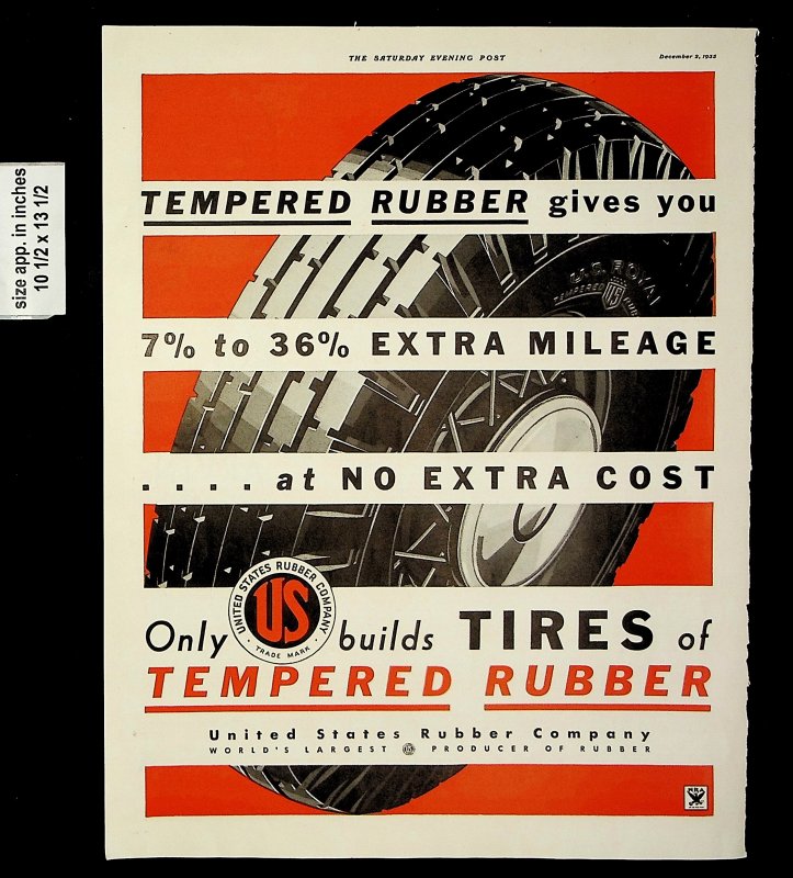 1933 Tempered Rubber Only US Builds Tires Vintage Print Ad 18337