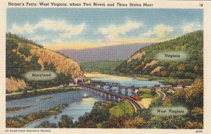 Postcard Harper's Ferry West Virgina where Two Rivers + Three States Meet