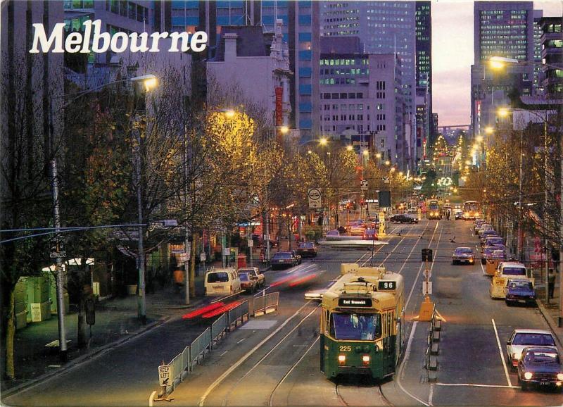 Australia Melbourne street view tramway automobiles Air Mail via Cluj 1989