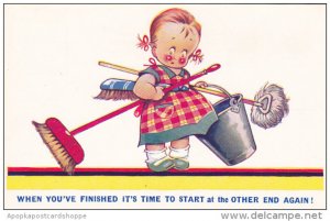 Bamforth Kid Comics Young Girl With Mop and Bucket