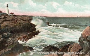 Vintage Postcard 1907 Portland Head Light And Surf Portland Maine H. C. Leighton