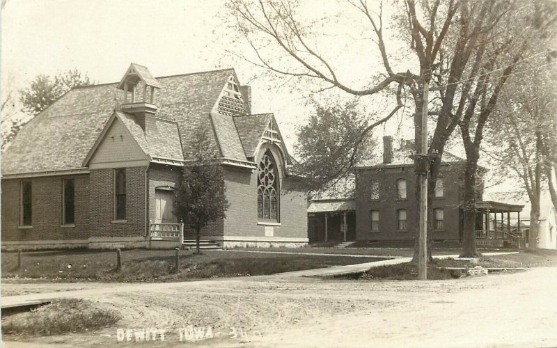 RPPC Postcard Church and Residential Scene DeWitt IA Clinton County 340