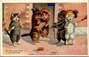 Artwork Postcard Cats Singing on the Sidewalk for Money