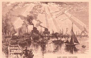 Wood Engraving Chicago Lake Shore Elevators