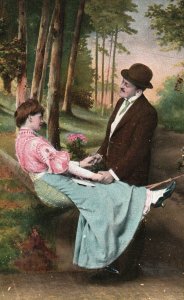 Courting Time Lovers Sweet Moments On The Swing Romance Vintage Postcard