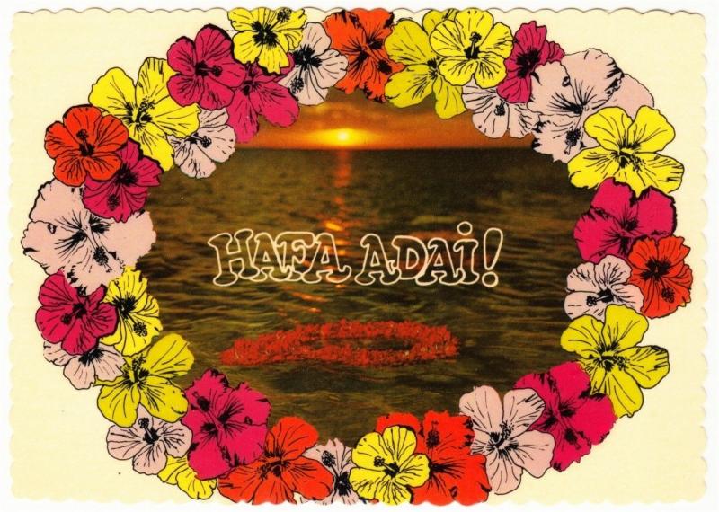 Guam Greeting Hafa Adai and Lei Flower Necklaces 1980s Postcard