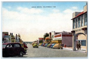 1940 Classic Cars Store Building Ocean Beach California Vintage Antique Postcard