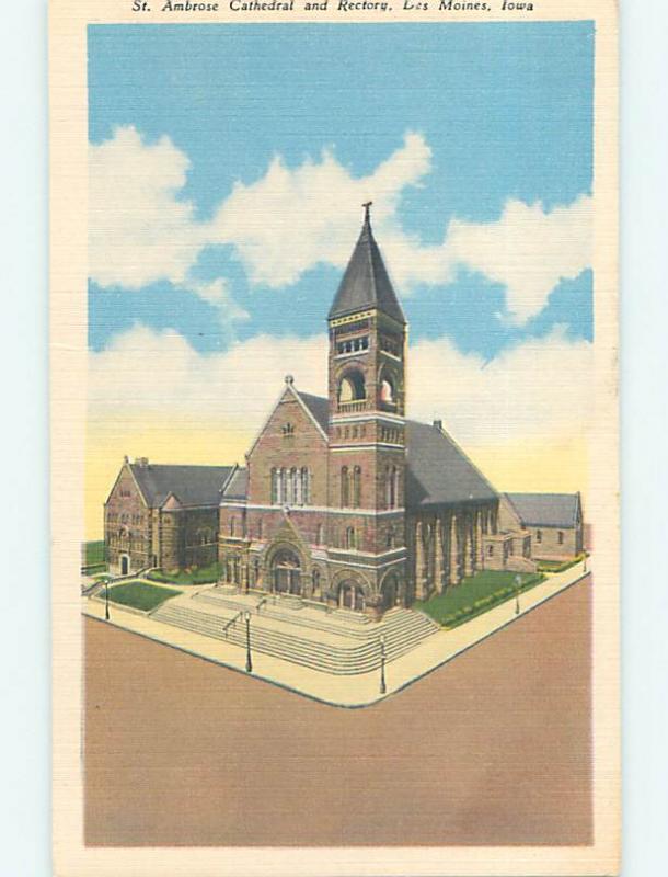 Unused Linen CHURCH SCENE Des Moines Iowa IA p4684