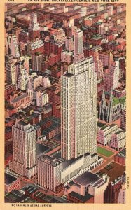 Vintage Postcard Aerial View Rockefeller Center Towering RCA Building New York