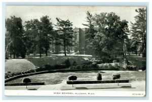 1909 View of High School Allegan Michigan MI Antique Unposted Postcard