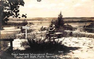 Wisconsin River Lookout Tower HIll State Park Spring Green WI RealPhoto postcard
