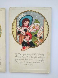 Vintage Christmas Postcards Lot Of 2 Children With Stocking & Gifts Whitney 1920 