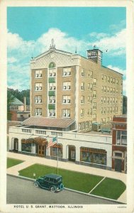 Automobile Hotel US Grant Mattoon Illinois 1920s Postcard Teich flag 20-2944