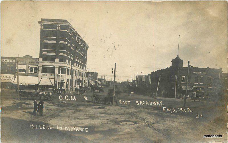 c1910 Enid Garfield Oklahoma East Broadway College in Distance RPPC Real Photo