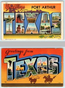 2 Large Letter Linens PORT ARTHUR, TX & Greetings from TEXAS c1940s Postcard