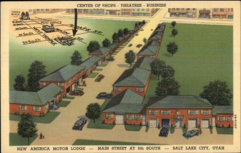 Salt Lake City UT New America Motor Lodge Linen Postcard