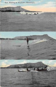 Surfing Surf Riding Waikiki Honolulu Hawaii 1910c postcard