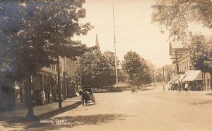 Wellesley MA Storefronts Horse & Wagon Flag Pole In 1916, Real Photo Postcard