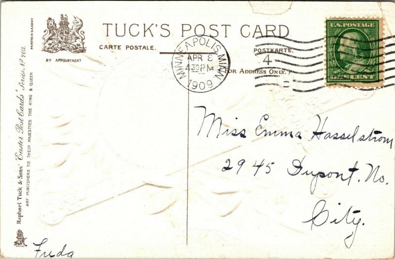 Vtg 1909 Easter Postcard Silver Embossed Cross Windmill Snowdrops Tucks Postcard