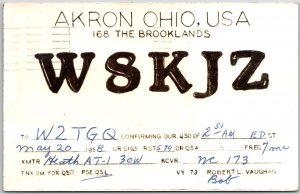 1958 QSL Radio Card Akron Ohio W8KJZ Robert L. Vaughan Posted Postcard