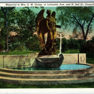 1922 Council Bluffs, Iowa Memorial Monument Fountain G.M Dodge Downtown 2nd A211