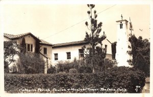 G77/ Fontana California Postcard RPPC c1940s Catholic Church Music Tower