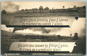 TRAINS EXPRESS & FREIGHT railroad 1909 ANTIQUE REAL PHOTO POSTCARD RPPC railway