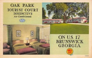 BRUNSWICK, Georgia GA   OAK PARK TOURIST COURT Roadside Motel  ca1950's Postcard