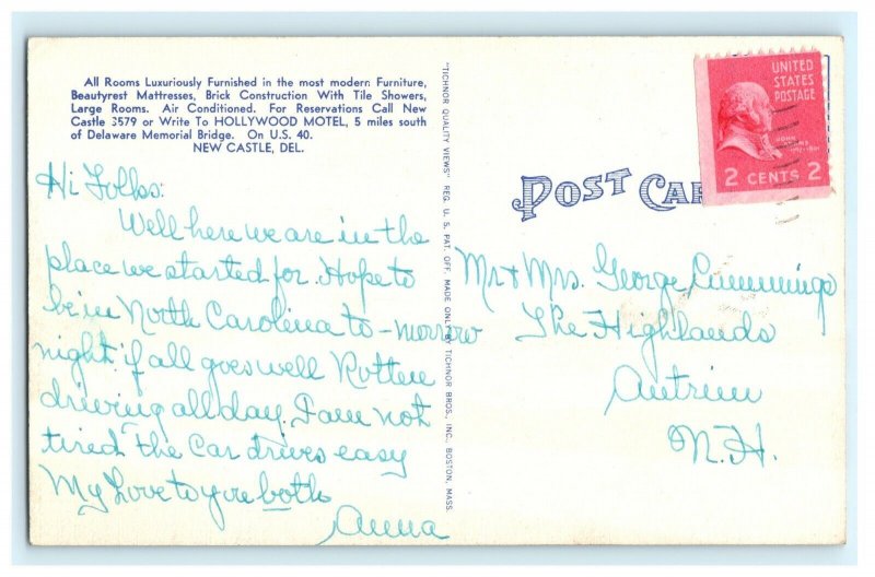 Hollywood Motel Motor Court New Castle Delaware DE Postcard (Q3)