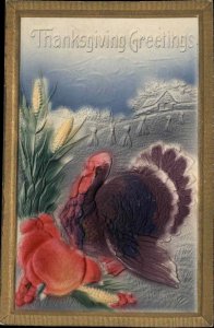 Thanksgiving Turkey with Fruit Airbrushed Embossed c1910 Vintage Postcard