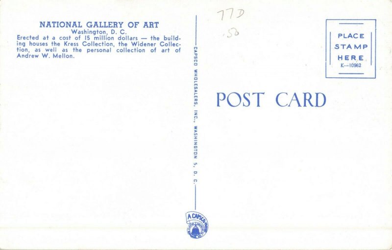 Postcard National Gallery of Art Building Washington DC