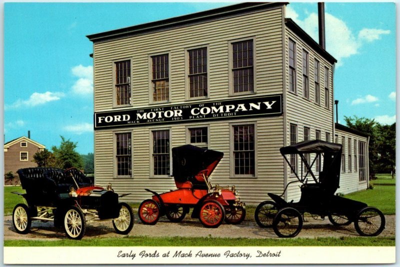 Postcard - Early Fords at Mack Avenue Factory, Detroit, Michigan