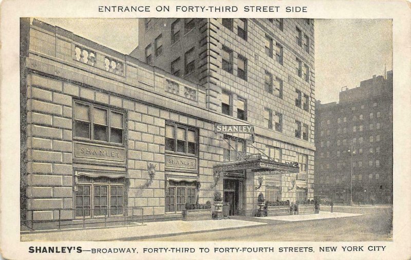 SHANLEY'S Broadway, 43rd Street New York City Restaurant c1910s Vintage Postcard