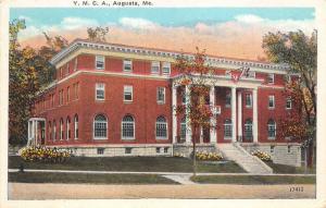 Augusta Maine~YMCA Building~Flower Beds~Sunset in Sky~1931 Postcard