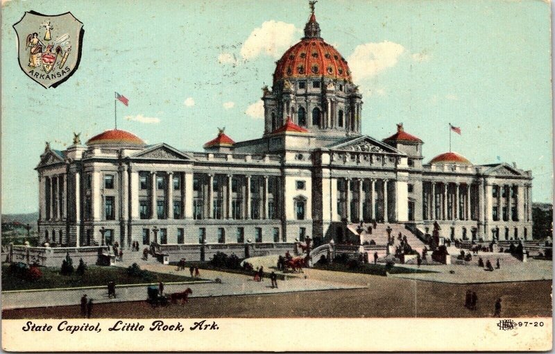 State Capitol Little Rock AR Ark Street View Government Buildings Flag Postcard 