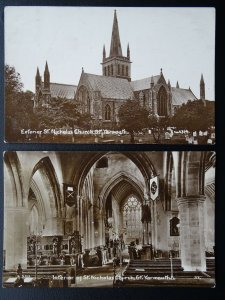 2 x Great Yarmouth ST. NICHOLAS CHURCH Interior & Exterior c1912 RP Postcard