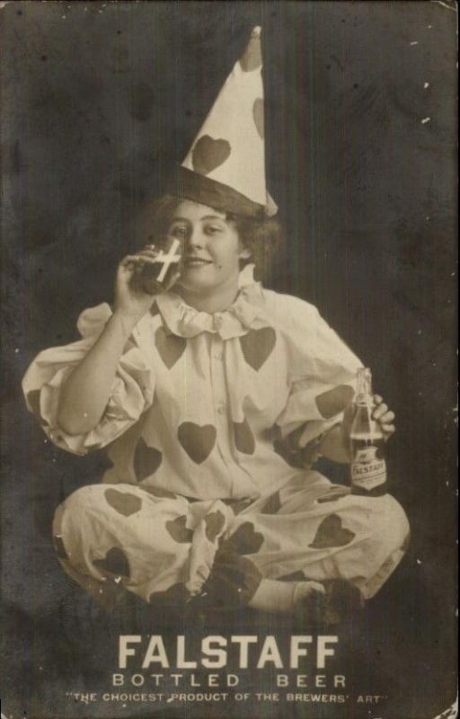 Lemp Brewery St. Louis MO Falstaff Beer Woman as Clown Drinking RPPC gfz
