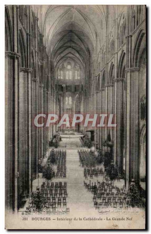 Old Postcard Bourges inside the Cathedral the nave