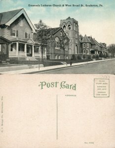 SOUDERTON PA WEST BROAD STREET EMANUELS LUTHERAN CHURCH ANTIQUE POSTCARD