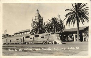 San Diego CA Santa Fe RR Train Station Depot Real Photo Postcard