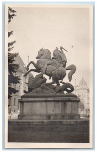 Croatia Postcard Horse Knight Monument c1950's Vintage Unposted RPPC Photo