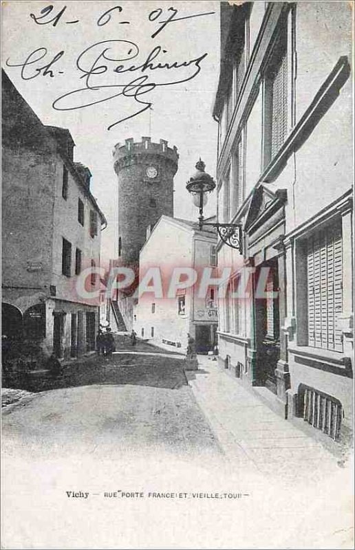 Postcard Old Vichy France Gate Street and Old Tower