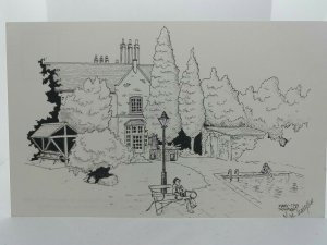 The Charlecote Pheasant Hotel Vintage Drawing Sketch Art Postcard Mark Thompson