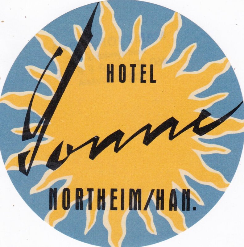 Germany Northeim Hotel Sonne Vintage Luggage Label sk2087