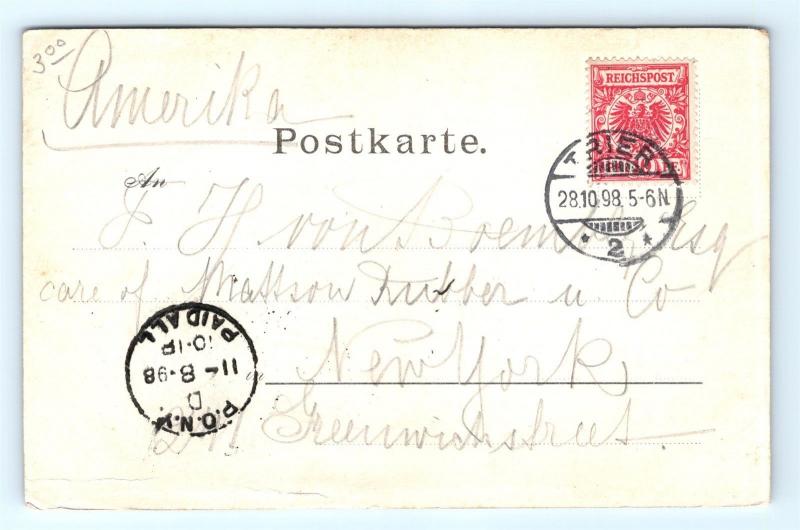 Postcard Germany Gruss aus Trier Totalansicht 1898 Cancel to New York USA J13